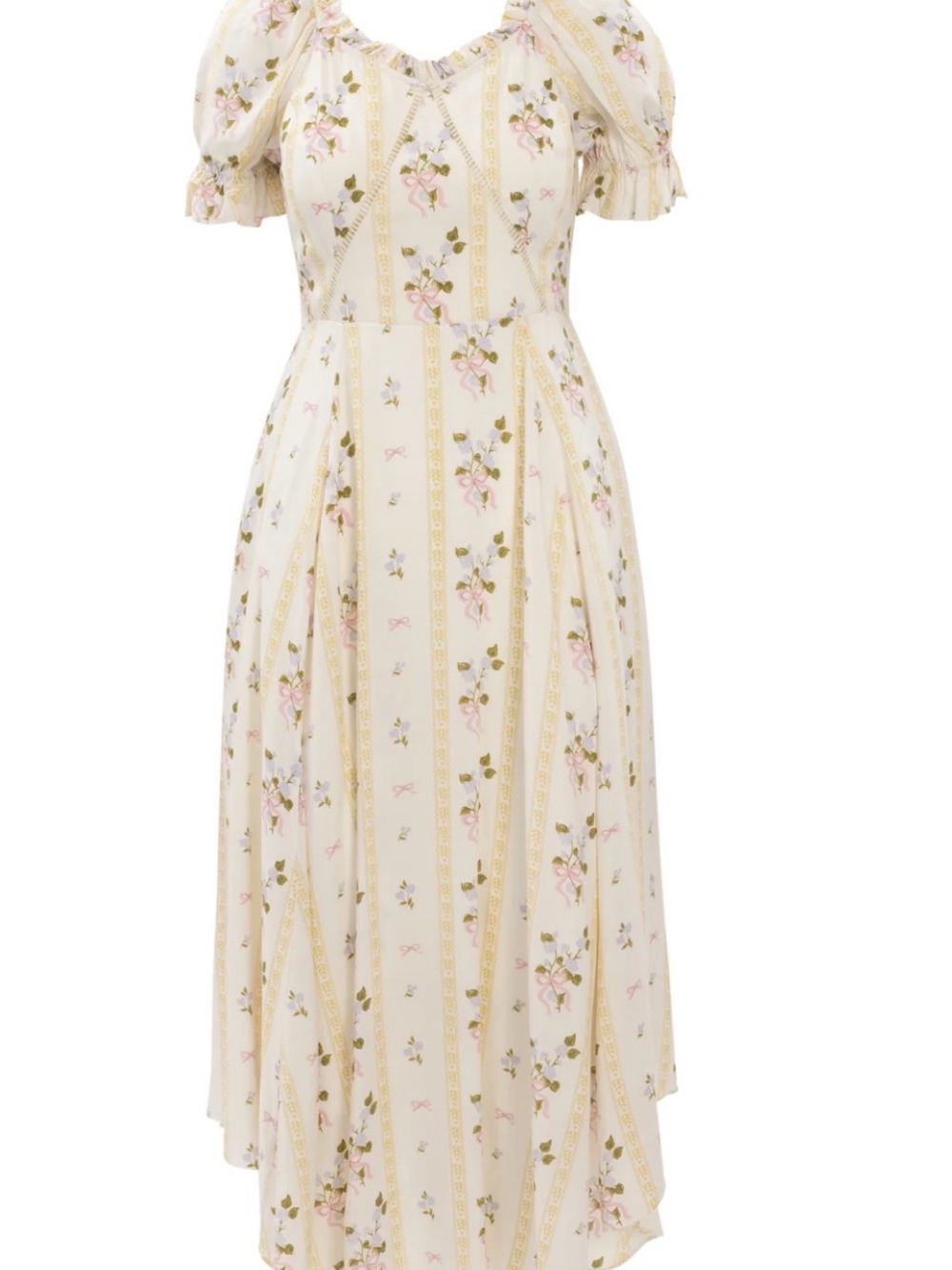 Ivy City Co Cream Midi Dress with Pink Floral Print